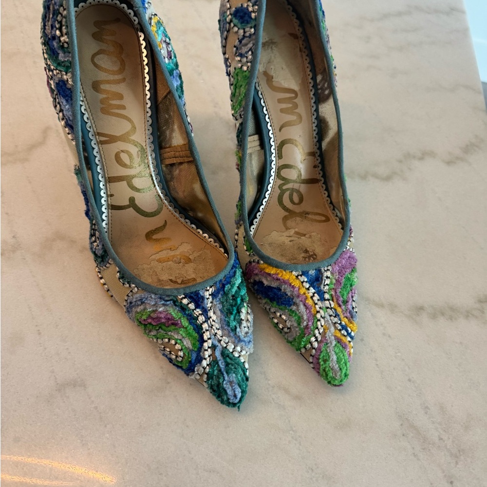Sam Edelman Beaded Multicolor Pointed Toe Heels - Picture 5 of 6